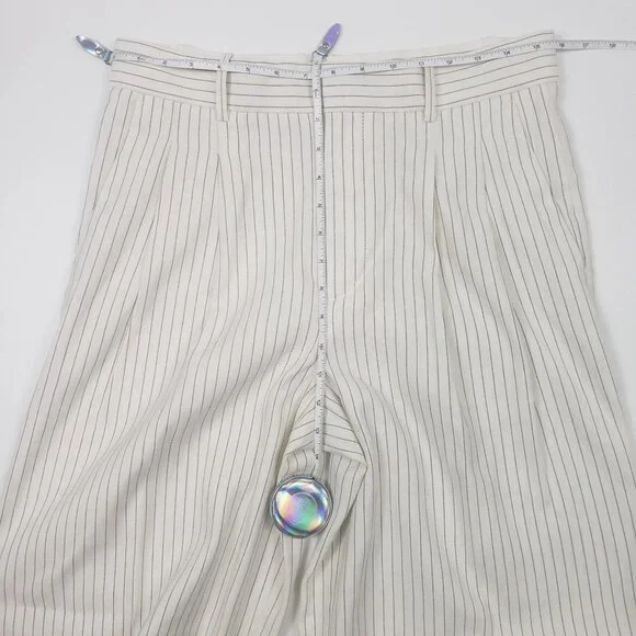 Madewell Superwide-Leg Trouser in Pinstripe Linen Blend Womens 4 Ivory Black - Picture 9 of 16